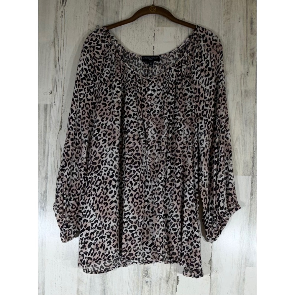 Cynthia Rowley Blouse 3Xโ Leopard Print Rayon Long Sleeve Boho Peasant Flowy